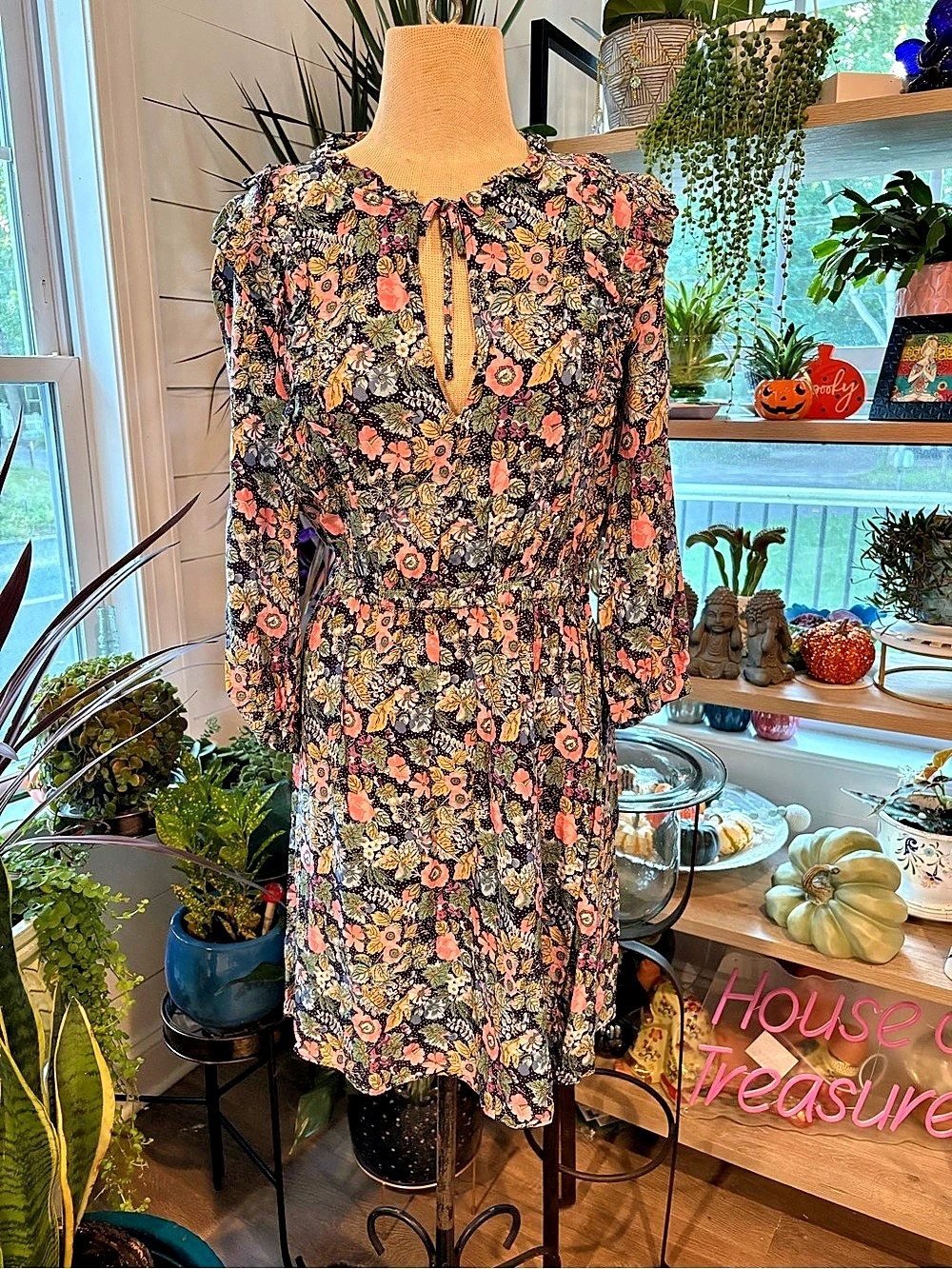 Paris Atelier Floral Mini Dress in Black & Pink Size 8 Like New